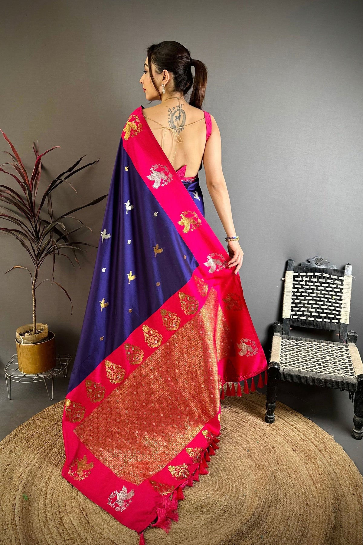 Royal Blue Soft Silk Jacquard Work Designer Saree for Women