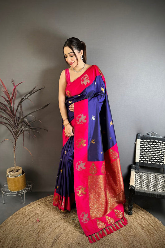 Royal Blue Soft Silk Jacquard Work Designer Saree for Women