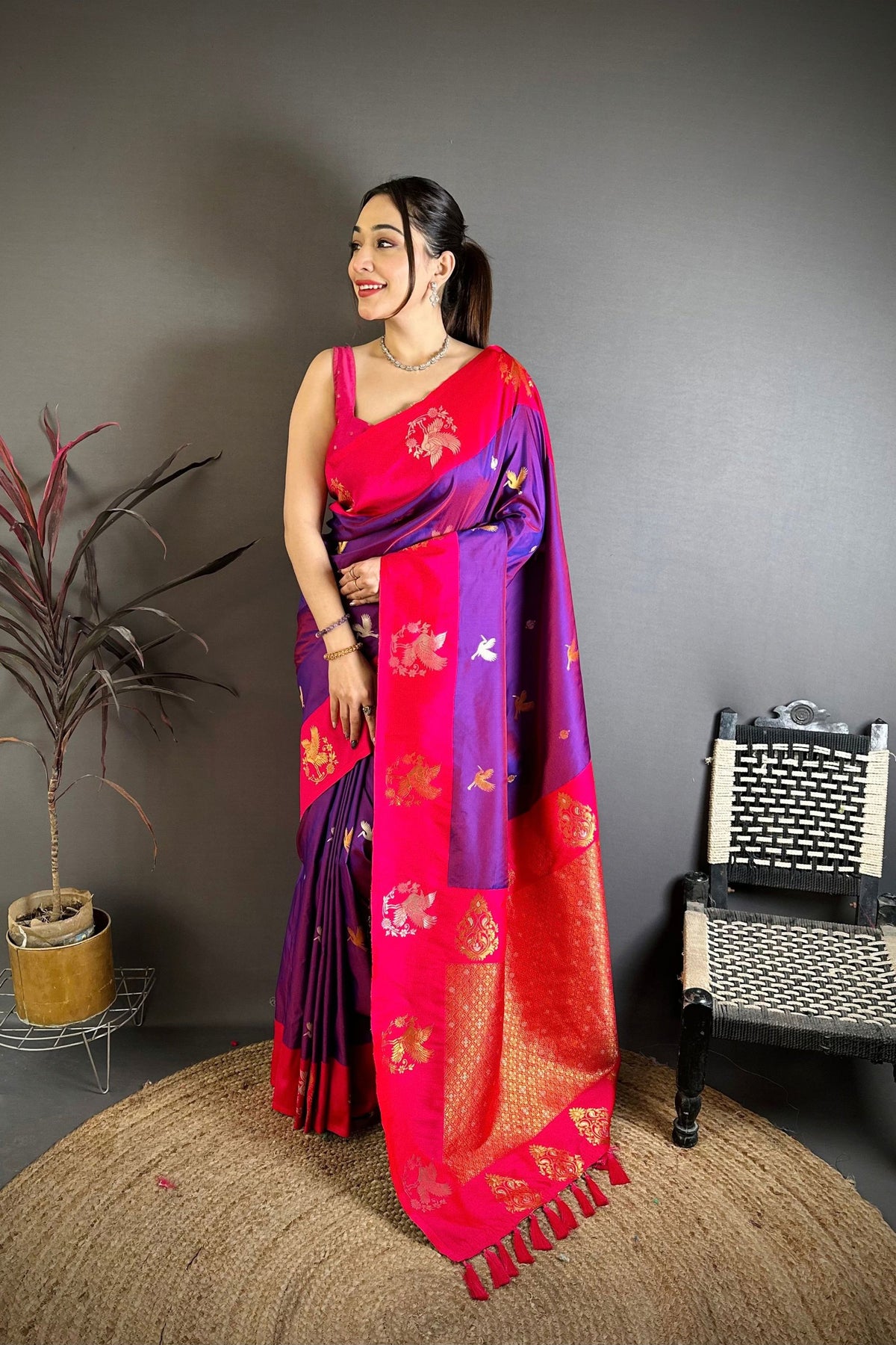 Stylish Purple Soft Silk Jacquard Work Designer Saree for Women
