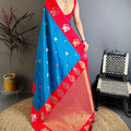 Adorable Blue Soft Silk Jacquard Work Designer Saree for Women