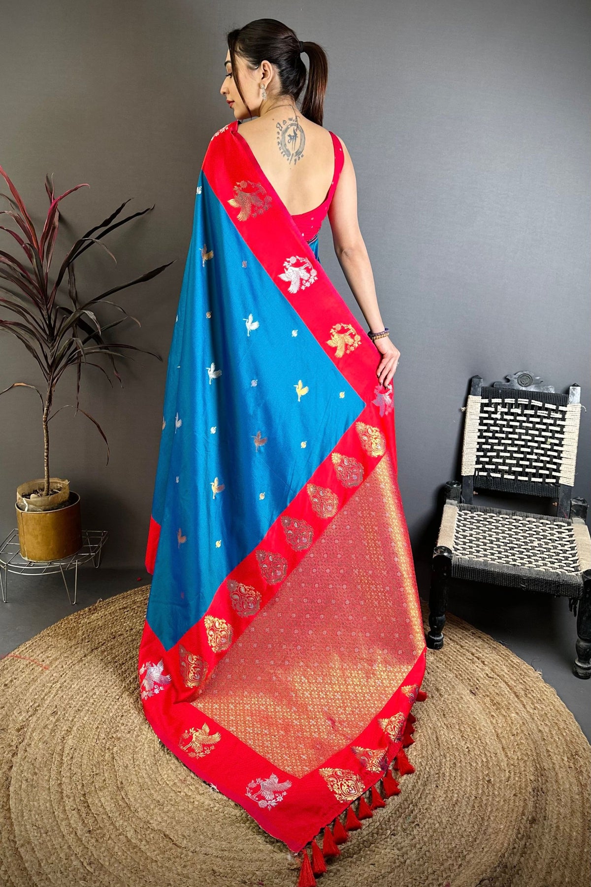 Adorable Blue Soft Silk Jacquard Work Designer Saree for Women