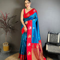 Adorable Blue Soft Silk Jacquard Work Designer Saree for Women
