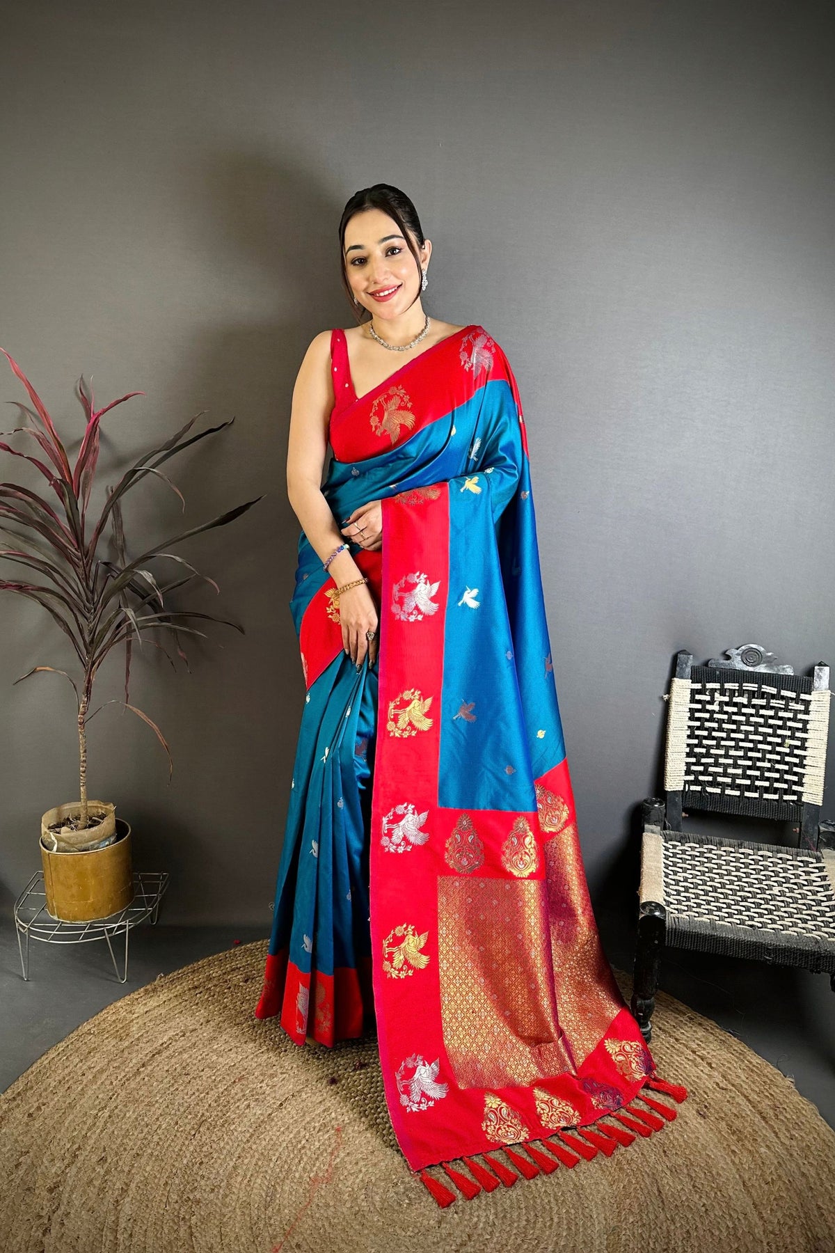 Adorable Blue Soft Silk Jacquard Work Designer Saree for Women