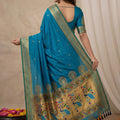 Elegant Teal Blue Paithani Silk Zari Weaving Work Saree for Women
