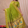 Graceful Lime Green Paithani Silk Zari Weaving Work Designer Saree for Women
