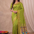 Graceful Lime Green Paithani Silk Zari Weaving Work Designer Saree for Women