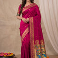 Stunning Magenta Paithani Silk Zari Weaving Work Designer Saree for Women
