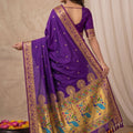 Royal Purple Paithani Silk Zari Weaving Work Designer Saree for Women