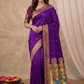 Royal Purple Paithani Silk Zari Weaving Work Designer Saree for Women