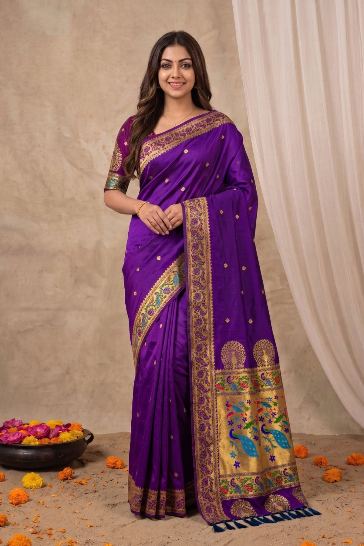 Royal Purple Paithani Silk Zari Weaving Work Designer Saree for Women