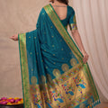 Stylish Teal Blue Paithani Silk Zari Weaving Work Designer Saree for Women
