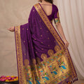 Premium Purple Paithani Silk Zari Weaving Work Designer Saree for Women