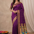 Premium Purple Paithani Silk Zari Weaving Work Designer Saree for Women