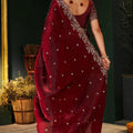 Stunning Maroon Fendy Silk Embroidery Work Saree for Women