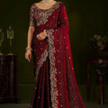 Stunning Maroon Fendy Silk Embroidery Work Saree for Women