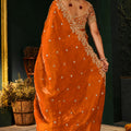 Stylish Orange Fendy Silk Embroidery Work Saree for Women