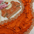Stylish Orange Fendy Silk Embroidery Work Saree for Women