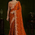 Stylish Orange Fendy Silk Embroidery Work Saree for Women