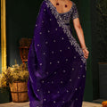 Premium Purple Fendy Silk Embroidery Work Saree for Women