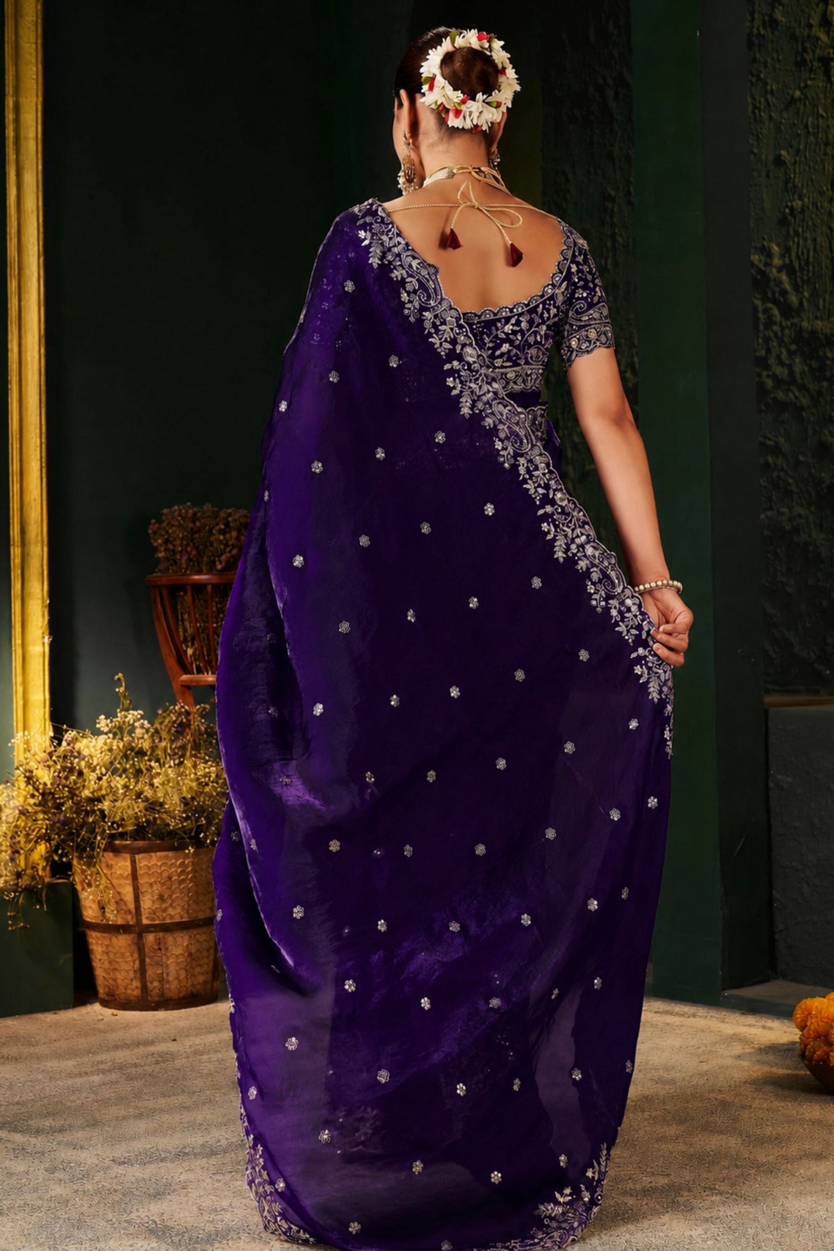 Premium Purple Fendy Silk Embroidery Work Saree for Women