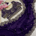 Premium Purple Fendy Silk Embroidery Work Saree for Women