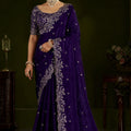 Premium Purple Fendy Silk Embroidery Work Saree for Women
