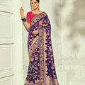 Stylish Purple Pure Georgette Saree with Moti Cut-Dana Heavy Handwork for Women