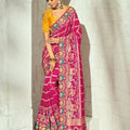 Lovely Rani Pink Pure Georgette Saree with Moti Cut-Dana Heavy Handwork for Women
