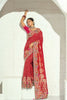 Vibrant Red Pure Georgette Saree with Moti Cut-Dana Heavy Handwork for Women
