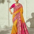 Premium Yellow Pure Georgette Saree with Moti Cut-Dana Heavy Handwork for Women