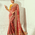 Adorable Red Pure Georgette Saree with Moti Cut-Dana Heavy Handwork for Women