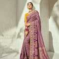 Amazing Purple Pure Georgette Saree with Moti Cut-Dana Heavy Handwork for Women
