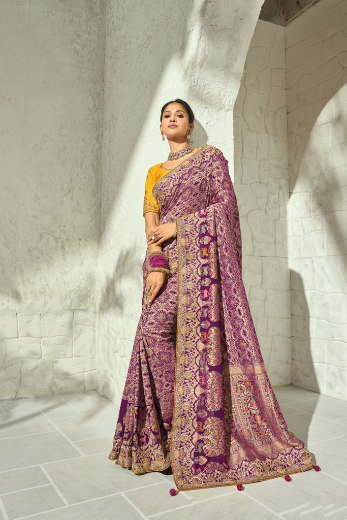 Amazing Purple Pure Georgette Saree with Moti Cut-Dana Heavy Handwork for Women