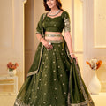 Regal Olive Green Crunchy Silk Designer Lehenga Choli with Golden Embroidery Work and Dupatta