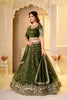 Regal Olive Green Crunchy Silk Designer Lehenga Choli with Golden Embroidery Work and Dupatta