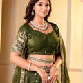 Regal Olive Green Crunchy Silk Designer Lehenga Choli with Golden Embroidery Work and Dupatta