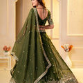 Regal Olive Green Crunchy Silk Designer Lehenga Choli with Golden Embroidery Work and Dupatta