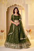 Regal Olive Green Crunchy Silk Designer Lehenga Choli with Golden Embroidery Work and Dupatta