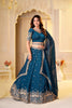 Captivating Teal Blue Crunchy Silk Designer Lehenga Choli with Golden Embroidery Work and Dupatta