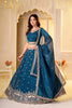 Captivating Teal Blue Crunchy Silk Designer Lehenga Choli with Golden Embroidery Work and Dupatta