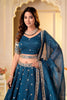 Captivating Teal Blue Crunchy Silk Designer Lehenga Choli with Golden Embroidery Work and Dupatta