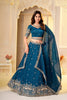 Captivating Teal Blue Crunchy Silk Designer Lehenga Choli with Golden Embroidery Work and Dupatta