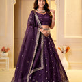 Enchanting Wine Crunchy Silk Designer Lehenga Choli with Golden Embroidery Work and Dupatta