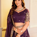 Enchanting Wine Crunchy Silk Designer Lehenga Choli with Golden Embroidery Work and Dupatta