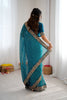 Stunning Teal Blue Faux Georgette Thread Sequins Embroidery Bandhani Print Saree for Women