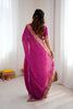 Beautiful Magenta Faux Georgette Bandhani Print Thread Sequins Embroidery Saree for Women