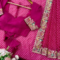 Beautiful Magenta Faux Georgette Bandhani Print Thread Sequins Embroidery Saree for Women