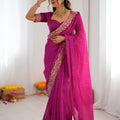 Beautiful Magenta Faux Georgette Bandhani Print Thread Sequins Embroidery Saree for Women