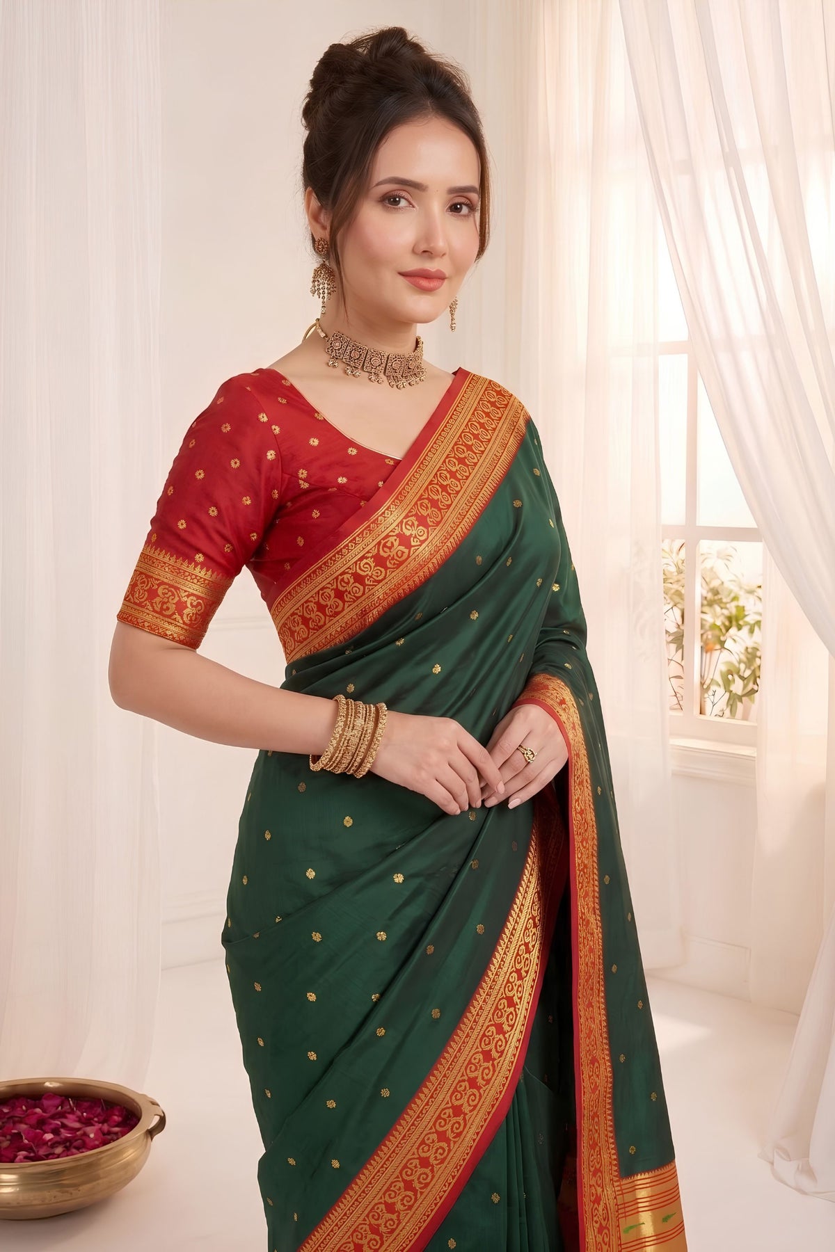 Elegant Dark Green Soft Silk Paithani Woven Designer Saree for Women