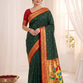 Elegant Dark Green Soft Silk Paithani Woven Designer Saree for Women